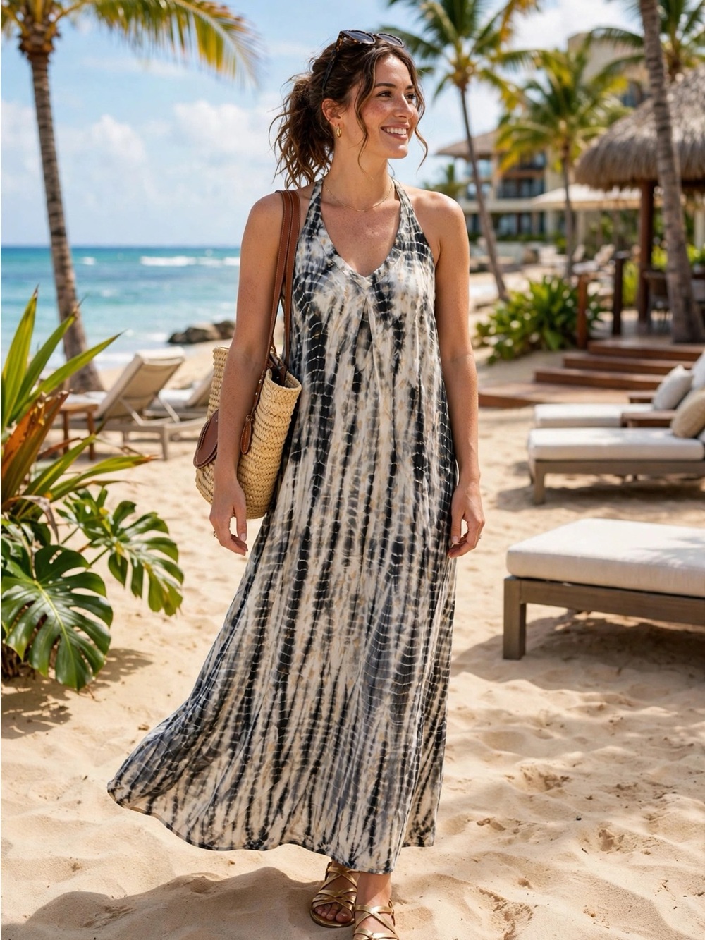 lovestitch Black and White Tie-Dye Maxi Dress